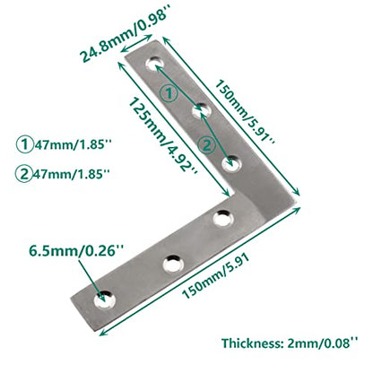 Stainless Steel L Shape Flat Corner Brace Bracket for Wood & Metal, Fixing Joining Support Brace for Shelves, Furniture & Cabinet (150*150/5.9*5.9'') - size: 150 x 150 mm