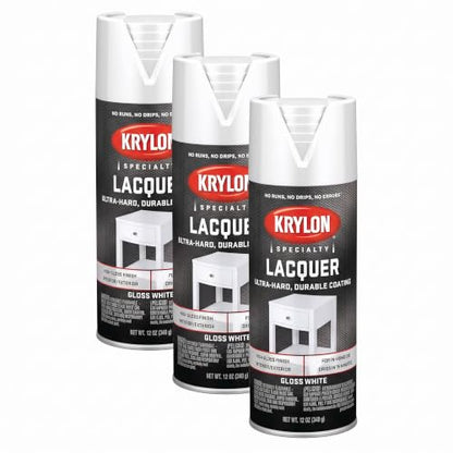 Krylon K07031777 Gloss White Lacquer Spray, 12 oz. (Pack of 3) - color: White, size: 12 Ounce (Pack of 3)