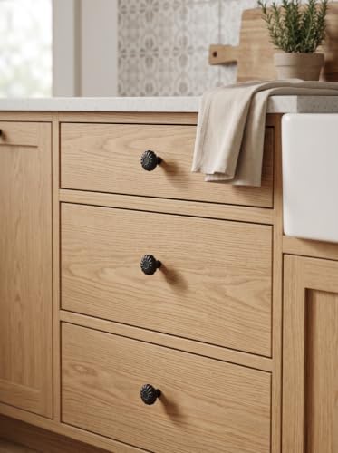 Matte Black Cabinet Knobs, 1.25 Inch Traditional Floral, 12 Pack - color: Matte Black