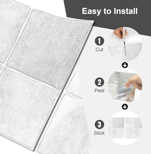 10 Sheets Thicker Design Peel and Stick Backsplash, 3D Self Adhesive Peel and Stick Wall Tile Backsplash for Kitchen, Bathroom, 12 * 12,Grayish White - color: Grayish White