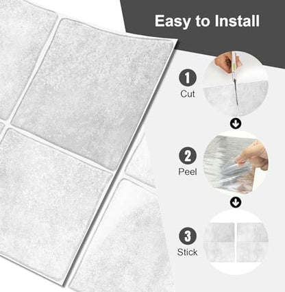 10 Sheets Thicker Design Peel and Stick Backsplash, 3D Self Adhesive Peel and Stick Wall Tile Backsplash for Kitchen, Bathroom, 12 * 12,Grayish White - color: Grayish White