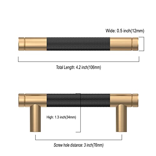 Asidrama 10 Pack 3 Inch(76mm) Matte Black and Champagne Bronze Cabinet Pulls Knurled Cabinet Handles Cupboard Handles Kitchen Cabinet Hardware for Cupboard Drawer Pulls - color: Black-Champagne Bronze, size: 3" Hole Center, style: 10 Pack