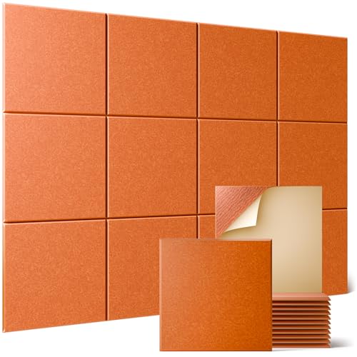 Sonicism 12 Pack Acoustic Wall Panels with Self-Adhesive, 12" X 12" X 0.4" Sound Proof Foam Panels, Decorative Soundproof Wall Panels, Sound Proof Absorbing Tiles for Home & Offices, Orange - color: Orange, size: Flat Panels (12 Pack)