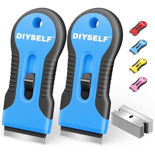 DIYSELF 2 Pack Glass Scraper, Razor Blade Scraper Tool with 10 Spare Blades - color: Blue