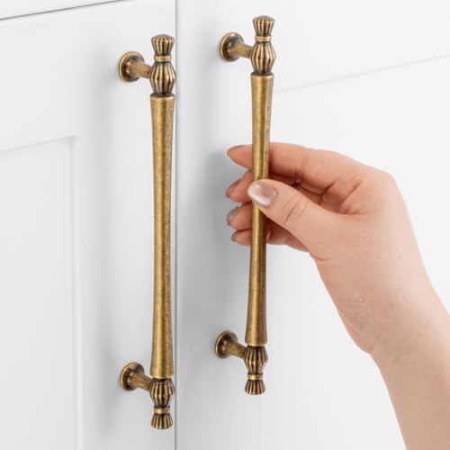 6-1/4 Inch Antique Brass Cabinet Pulls 10 Pack French Style P2408 - color: Antique Brass, size: 6-1/4" Hole Centers-10 Pcs