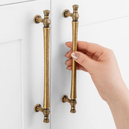 6-1/4 Inch Antique Brass Cabinet Pulls 10 Pack French Style P2408 - color: Antique Brass, size: 6-1/4" Hole Centers-10 Pcs