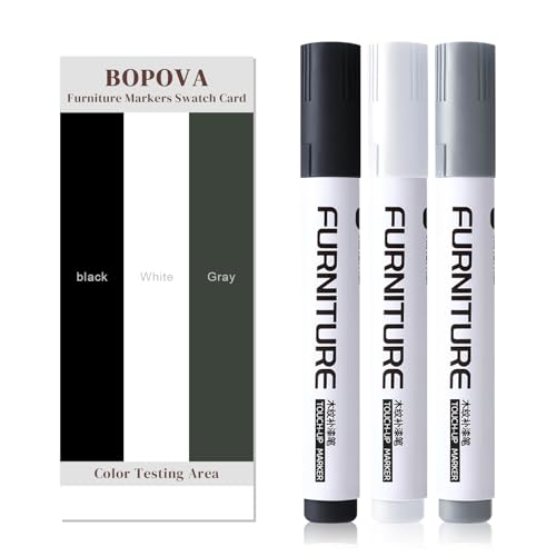 BOPOVA Furniture Markers Touch Up, Wood Floor Scratch Repair Kit, 3 Colors Markers for Scratches, Stains, Floors, Tables, Desks, Cabinet, Bedpost (Black, White, Gray) - color: Black,White,Gray