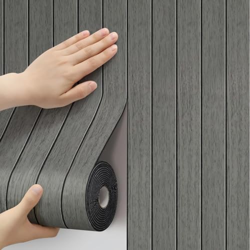 Thick Wood Slat Wall Panels, Modern 3D Peel and Stick, 15.75"x118" Self-Adhesive Accent Wall with Sound Dampening for TV Wall and Ceiling, Bedroom, Home Office, Dark Grey, 13 Sq Ft - color: Dark Grey