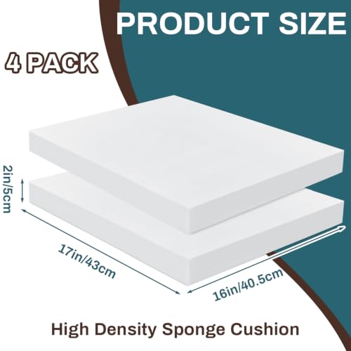 Frienda 4 Pack 2" x 16" x 17" Upholstery High Density Foam Cushion, White - color: White, size: 2" x 16" x 17"