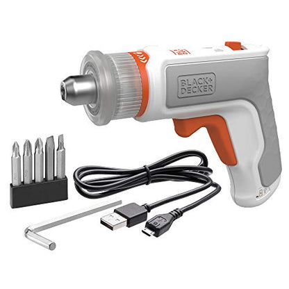 beyond by BLACK+DECKER 4V MAX* Cordless Screwdriver, Hex, L-Shaped, 2-Inch Assorted Bits (BCRTA601WAPB) , White