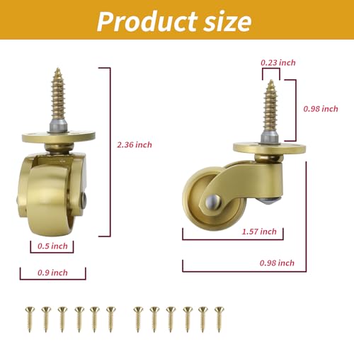 4 Pcs Universal Caster Wheels, Heavy Duty 360 Degree Rotation Brass Stem Casters Trolley Wheels for Trunk Box Furniture Cabinet Sofa Trolley Chairs Bed
