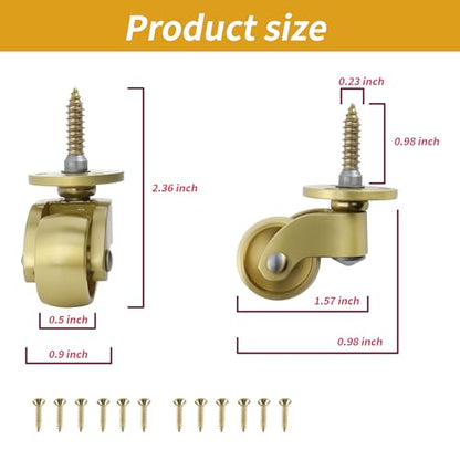 4 Pcs Universal Caster Wheels, Heavy Duty 360 Degree Rotation Brass Stem Casters Trolley Wheels for Trunk Box Furniture Cabinet Sofa Trolley Chairs Bed