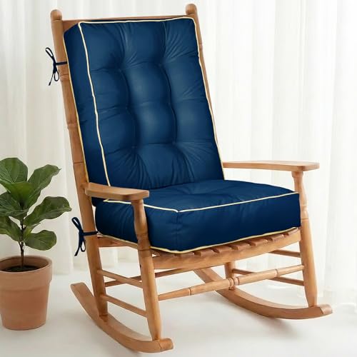 1 MIDDLE ONE Rocking Chair Cushion Outdoor Indoor, Memory Foam Replacement Rocking Chair Pads, Set of Thicken Seat & Back Cushions with Ties for Rocker (Blue, 22"X17"/17"X17") - color: Blue, size: 22"X17"/17"X17"