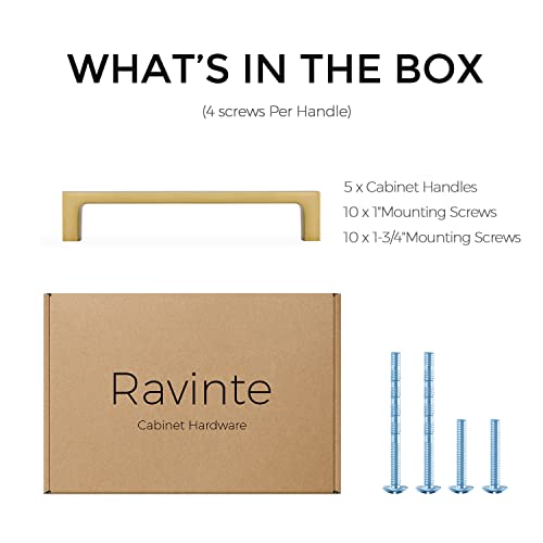 Ravinte Brushed Brass Solid Pulls Cabinet Handles 5 Inch 5 Pack - size: 5 Inch Hole Center