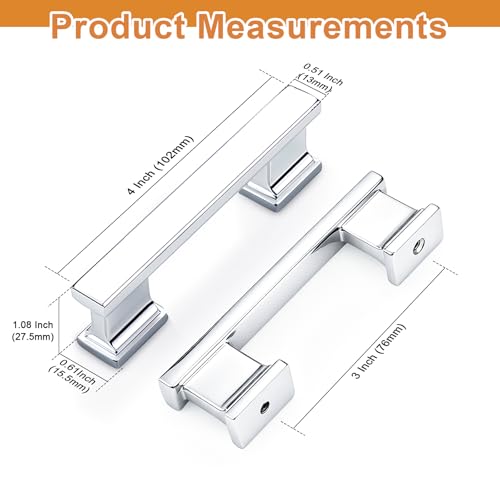 Probrico 10 Pack Polished Chrome Cabinet Pulls 3 Inch(76mm) Hole Center, Chrome Kitchen Cabinet Hardware, Dresser Drawer Pulls for Cabinet Kitchen Cupboard - color: Polished Chrome, size: 3 inch hole center
