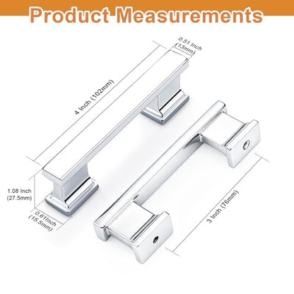 Probrico 10 Pack Polished Chrome Cabinet Pulls 3 Inch(76mm) Hole Center, Chrome Kitchen Cabinet Hardware, Dresser Drawer Pulls for Cabinet Kitchen Cupboard - color: Polished Chrome, size: 3 inch hole center