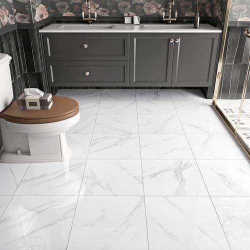 WESTICK Marble Peel and Stick Floor Tile Bathroom Waterproof Vinyl Tiles - color: 1. White, size: 20 Tiles