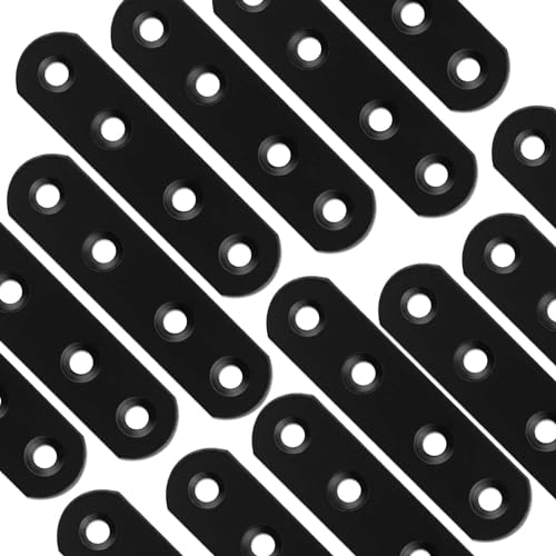 AKOLAFE 60Pcs Black Mending Plates 3.15 Inch Straight Metal Braces for Wood Cast Iron Heavy Duty Flat Bracket for Repairing Fixing Furniture Dresser Bed Table Shelf Fastener Hardware (80x20x3 mm)