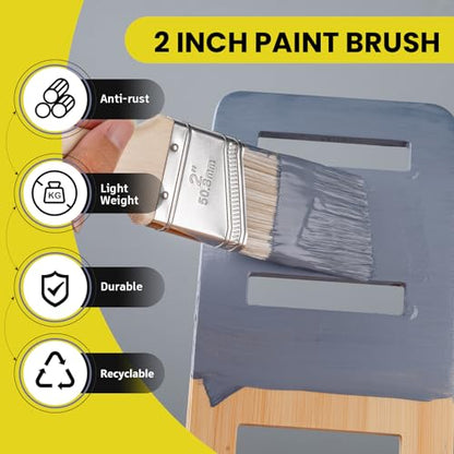 Mister Rui 2 Inch Angled Synthetic Paint Brushes, 3 Pack Trim