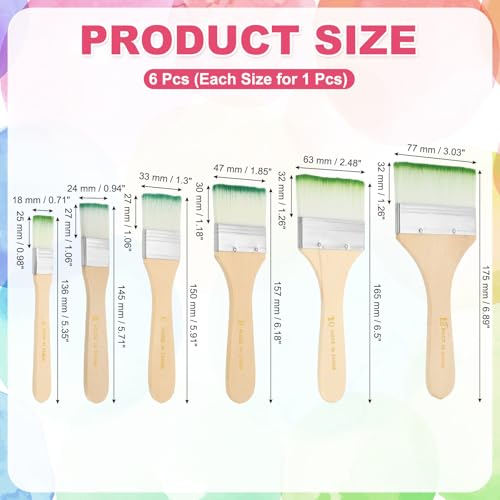 PATIKIL 6Pcs Wooden Paint Brush Set, 5.4/5.7/5.9/6.2/6.5/7" Nylon Bristle - color: Green/White, size: #2/4/6/8/10/12