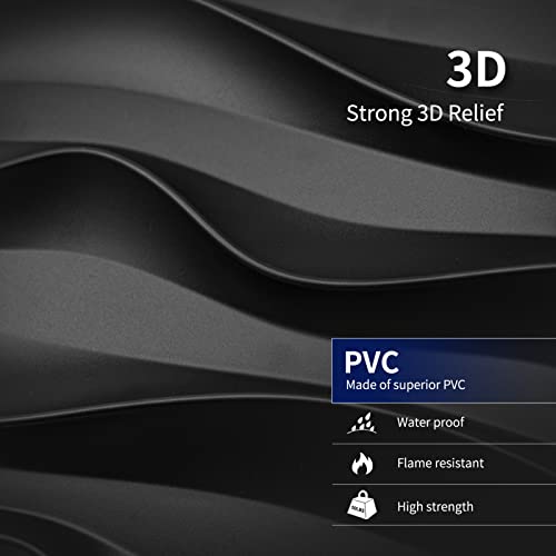 Art3dwallpanels 33 Pack 3D Wall Panels, Black PVC - color: Wave Black