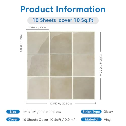COMSTICKC Thicker Peel and Stick 3D Backsplash Tiles Kitchen Bathroom - color: Light Brown