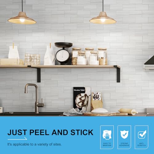 Peel and Stick Backsplash, 20-Sheet Peel and Stick Wall Tiles 13.5" x 5.8" PVC Subway Tile Stick on Backsplash for Kitchen Fireplace (Italian White Marble) - color: Italian White Marble