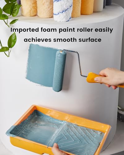 voomey 16 Pcs 6 Inch Paint Roller Kit with Small Paint Roller, Paint Brush, Paint Tray with Liners, Foam Paint Roller for Painting Door, Walls, Cabinet