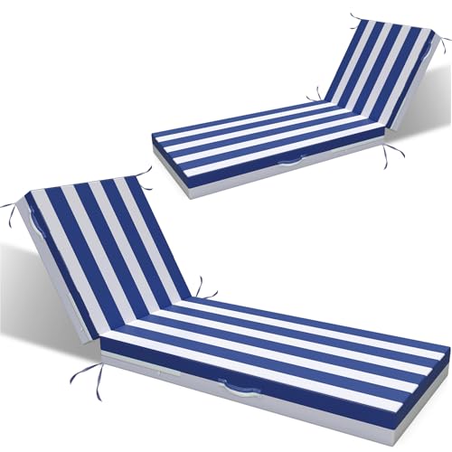 L'AGRATY Chaise Lounge Chair Waterproof Cushion Set of 2 Outdoor for Pool - color: Navyblue White