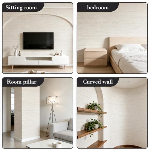 Peel and Stick Faux Travertine PVC Wall Panels, Light Beige, 15.7"x118" - color: Light Beige
