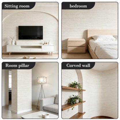 Peel and Stick Faux Travertine PVC Wall Panels, Light Beige, 15.7"x118" - color: Light Beige