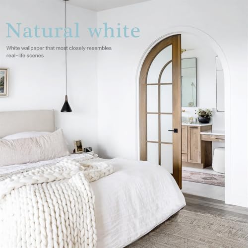 Dimoon 17.7''x118'' Peel and Stick Wallpaper White Contact Paper for New Environmentally Friendly Materials Thickening Upgrade Embossed Renter Friendly Wall Paper Modern Vinyl Wrap Countertop Bedroom - color: White, size: 17.7" x 118"