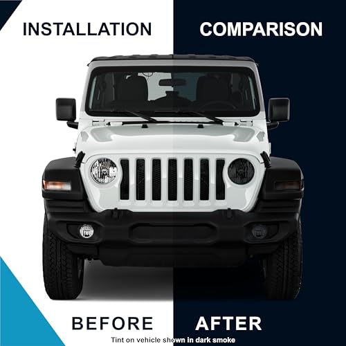 Pre-Cut Headlight Foglight Tint Kit Compatible with Jeep Wrangler 4 Door 2019-2023 | Precision Cut Stretchable PPF Vinyl Overlay Cover Wrap (Dark Smoke) - color: Dark Smoke