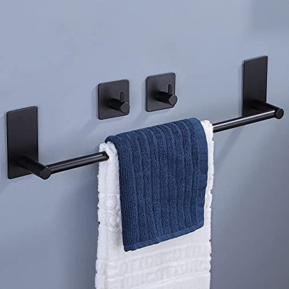 Taozun Towel Bar - 16 Inch Towel Holder with 2 Packs Adhesive Hooks Black - color: Black, size: 16-Inch