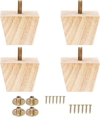 4PCS Wood Furniture Legs 2 inches Square Furniture Legs with Bolt Walnut Sofa Legs Couch Legs Replacement for Legs for Piano Bench, Chest-Turned-Coffee Table (Unfinished Wood Color) - color: Square Unfinished