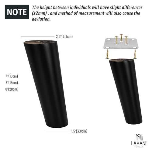 La Vane 4 inch / 10cm Wooden Furniture Legs, 4PCS Soild Wood Oblique Tapered Black Replacement Feet with Mounting Plate for Couch Sofa Cabinet TV Stand Armchair - color: Black, size: 4"/10cm