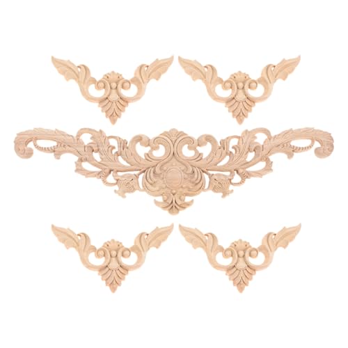 5Pcs Wood Appliques Onlays Decorative Carved Appliques Carving Decals - color: 5Pcs/Set