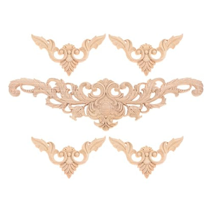 5Pcs Wood Appliques Onlays Decorative Carved Appliques Carving Decals - color: 5Pcs/Set