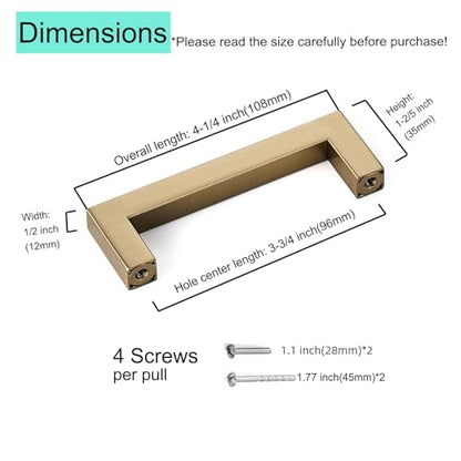 20 Pack Kitchen Cabinet Handles 3 3/4 Inch Champagne Square Cabinet Pulls Drawer Pulls Bronze Cupboard Handles Modern Stainless Steel Kitchen Cabinet Hardware - color: Champagne, size: 3.75 inch hole centers
