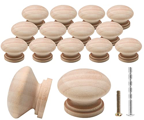 Waziaqoc 15PCS Unfinished Wooden Cabinet Knobs, 1-3/8 inch, Natural - color: Natural Wood