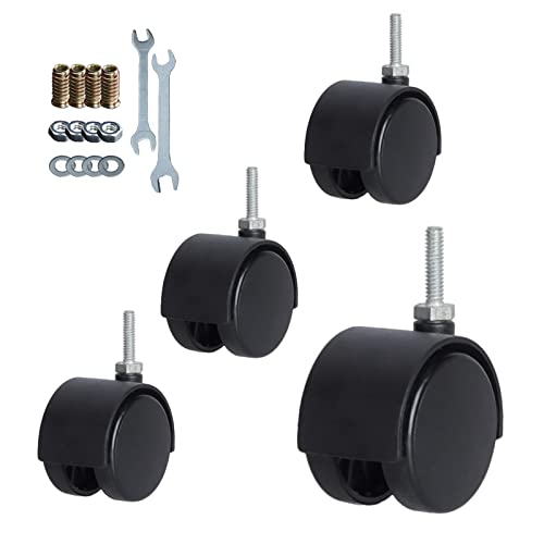 2 Inch Casters Swivel Stem Caster Wheel 1/4" - 20 x 1 New PP Furniture Shelving Casters Replacement Castors with Brakes (Without Brake-Black) - style: Without Brake-Black