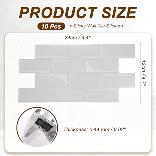 HARFINGTON Peel and Stick Backsplash Tiles 9.4"x4.7" White, 10Pcs - color: White