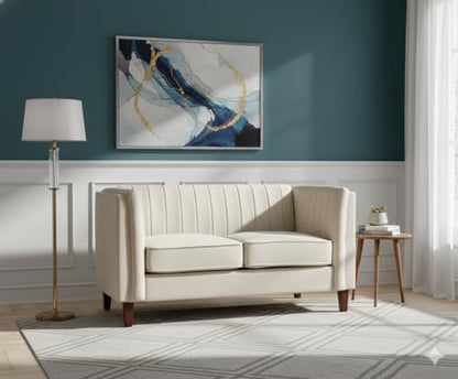 Container Furniture Direct Cavira Luxury Velvet Couch for Living Room with High Density Foam, Soft Fabric Upholstery, Removable Cushions and Solid Wood Legs, 60.2'' Wide Loveseat, Beige - color: Beige, size: Loveseat