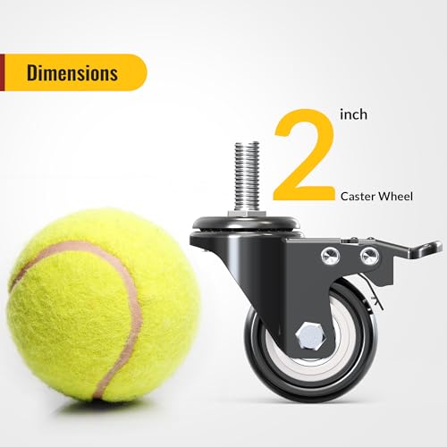 HOLKIE Stem Caster Wheels 2 inch Total Locking Casters Set of 4, Threaded Stem 3/8" -16 x 1 (Diameter 3/8", Length 1") Swivel Heavy Duty Castors Black - size: 2 Inch-Black-With Brake (3/8" -16 x 1")