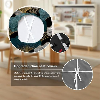 Chair Seat Covers - Waterproof Stretch Printed Dining Room Chair Cover with Elastic Ties Removable Washable Dining Upholstered Chairs Protector (Ginkgo Leaves, Four-Piece Set) - color: Ginkgo Leaves, size: Four-piece set