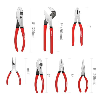 WORKPRO 7-Piece Pliers Set, Pliers Tool Set with Comfort Grip, Red - color: Red