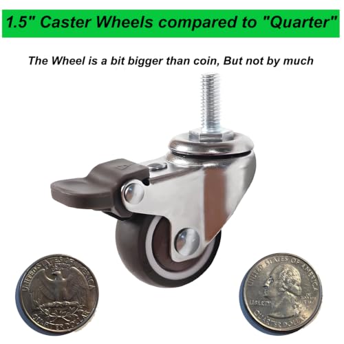 1.5" Thread Caster 5/16"-18UNC x 1" Stem Set of 4 All Brake Quiet Wheels - size: 1.5" Caster 5/16in Stem