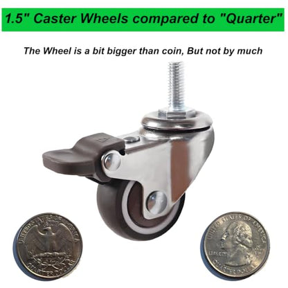 1.5" Thread Caster 5/16"-18UNC x 1" Stem Set of 4 All Brake Quiet Wheels - size: 1.5" Caster 5/16in Stem