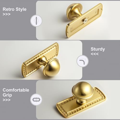 6 Pack Brushed Gold Cabinet Knobs with Backplate Round knob - color: Brushed Gold, style: Beadedge