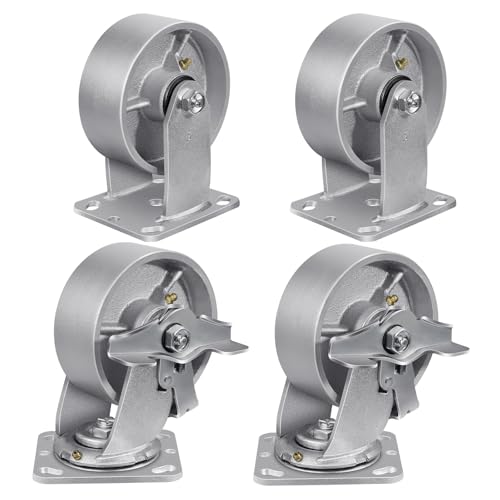 5Inch Industrial Casters, Heavy Duty Casters 4000 LBS Capacity with Roller Bearing, Set of 4 Steel Caster Wheels, Metal Casters(2 Brake & 2 Rigid) - style: 5"X 2"Wheel